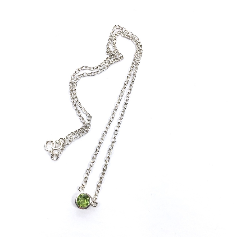 Peridot Stone Sterling Silver Necklace 16" New